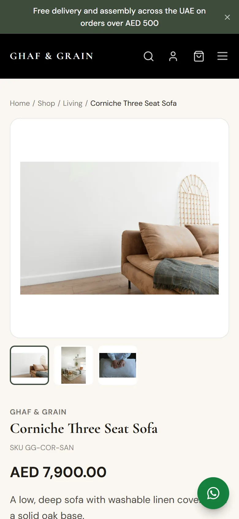 A product page on a phone with the breadcrumb and the product photo.